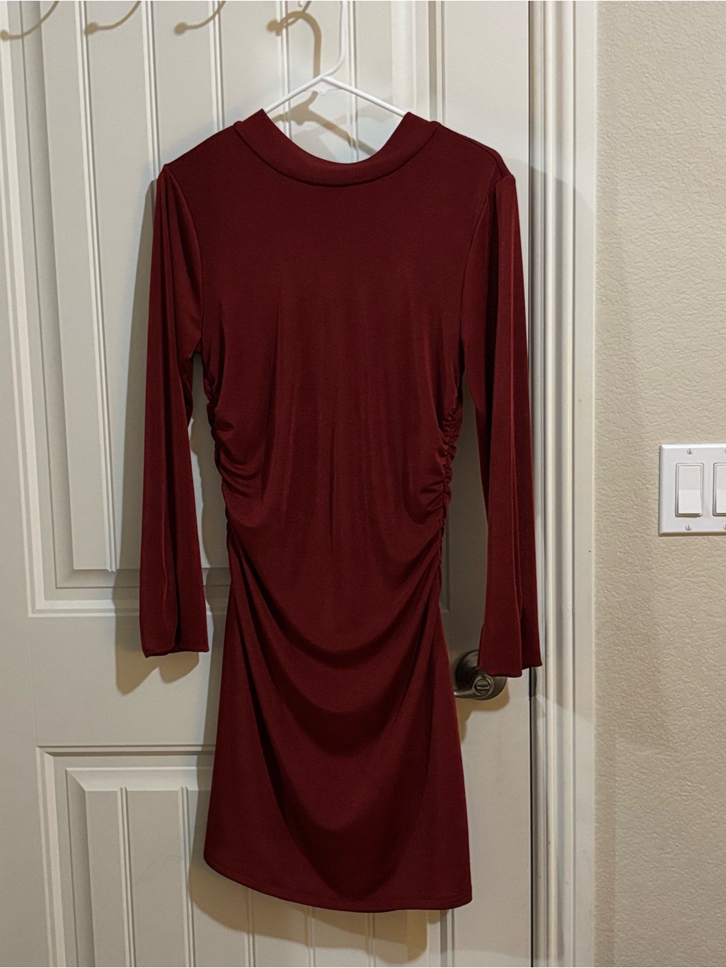 Wayf Long-Sleeve Ruched Midi Dress In Burgundy
